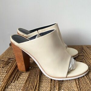Tibi Shoes Women’s 38 Cream Bee Peep Toe Mules Leather